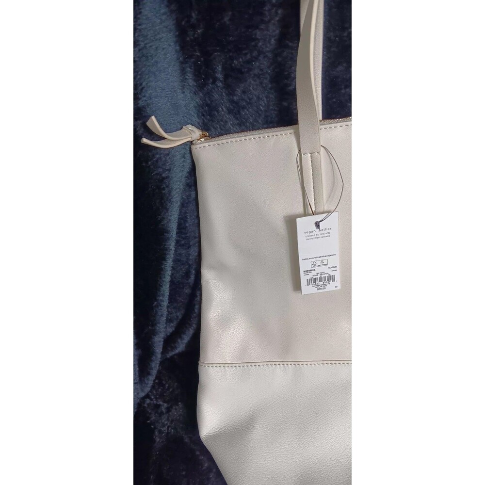 NWT! Elizabeth and James Large Vegan Leather Tote Bag Cream Ivory Zip Top... - Picture 5 of 16